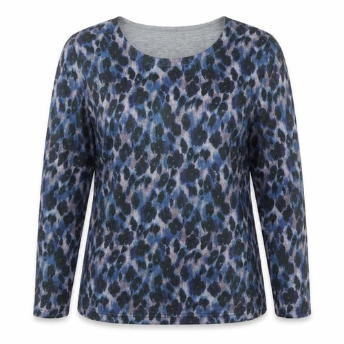 Bassini Women’s Blue Animal Print Long Sleeve Jersey T-Shirt Size L