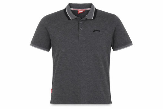 Slazenger Men's Grey L Short Sleeve Cotton Blend Logo Polo Shirt