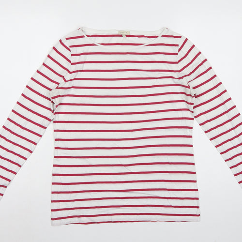 Jigsaw Women White Red Striped Cotton Jersey Long Sleeve Top Size L