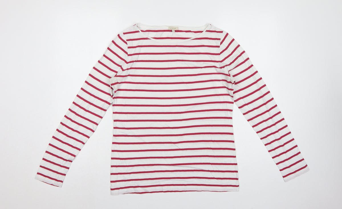 Jigsaw Women White Red Striped Cotton Jersey Long Sleeve Top Size L