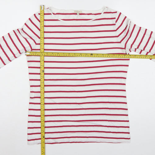 Jigsaw Women White Red Striped Cotton Jersey Long Sleeve Top Size L