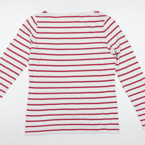 Jigsaw Women White Red Striped Cotton Jersey Long Sleeve Top Size L