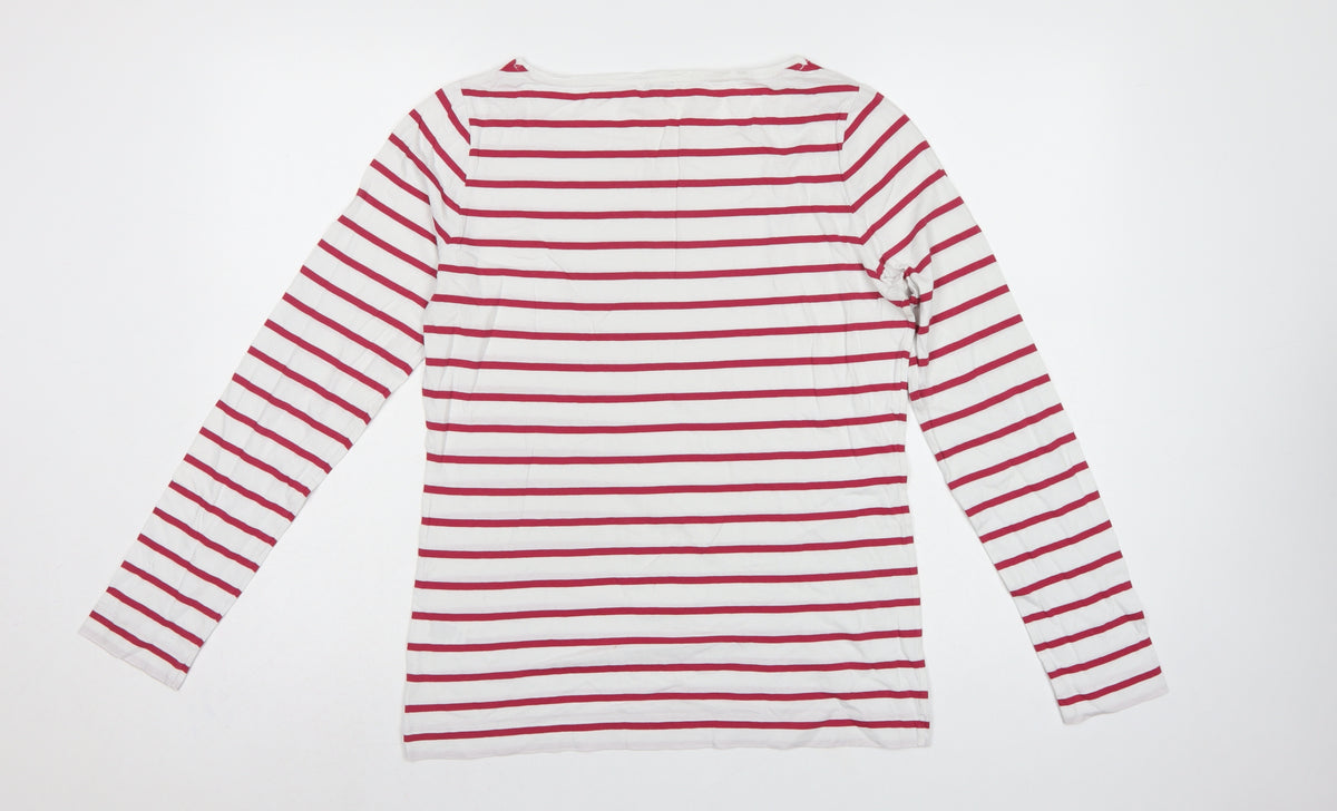 Jigsaw Women White Red Striped Cotton Jersey Long Sleeve Top Size L