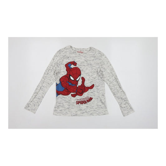 Front view of C&A boys’ grey spider-man long sleeve pyjama top age 10 years