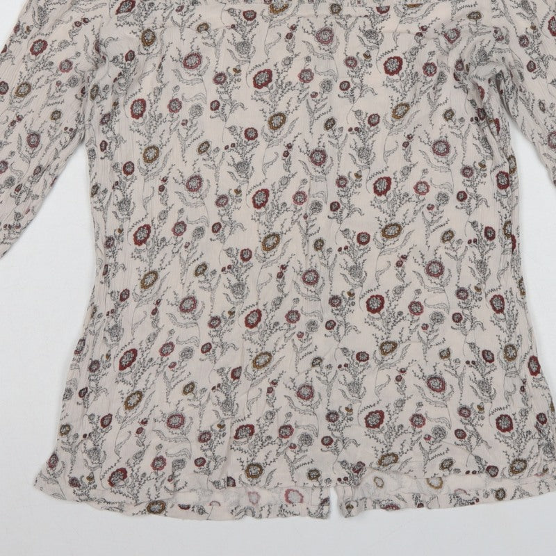 FatFace Women Ivory Floral Button Back 3/4 Sleeve Blouse UK 10