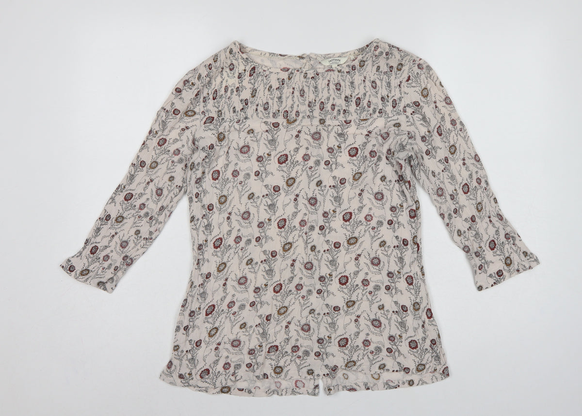 FatFace Women Ivory Floral Button Back 3/4 Sleeve Blouse UK 10