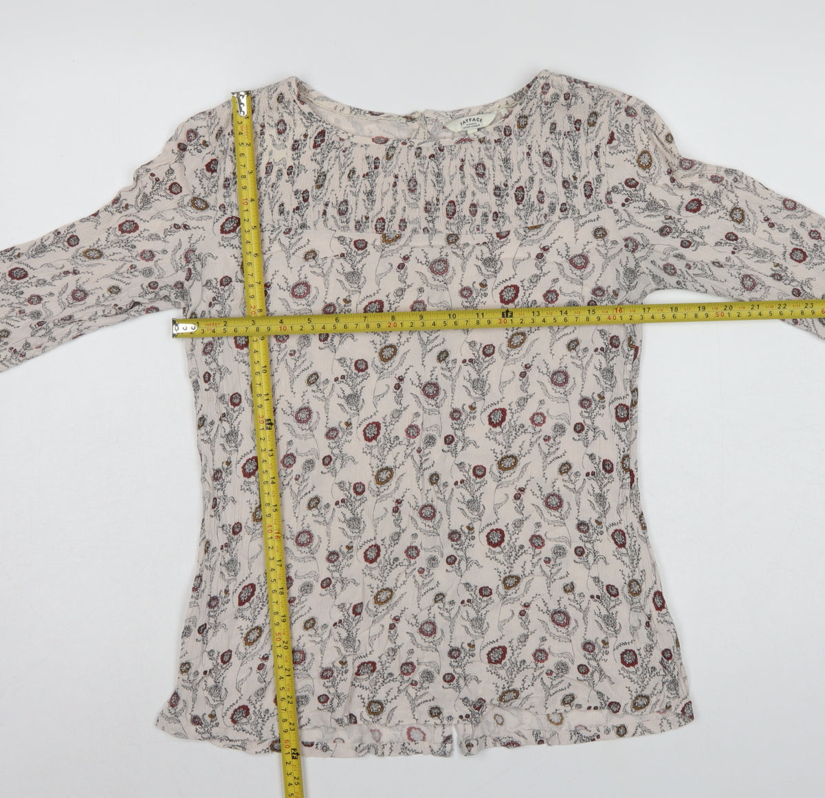 FatFace Women Ivory Floral Button Back 3/4 Sleeve Blouse UK 10
