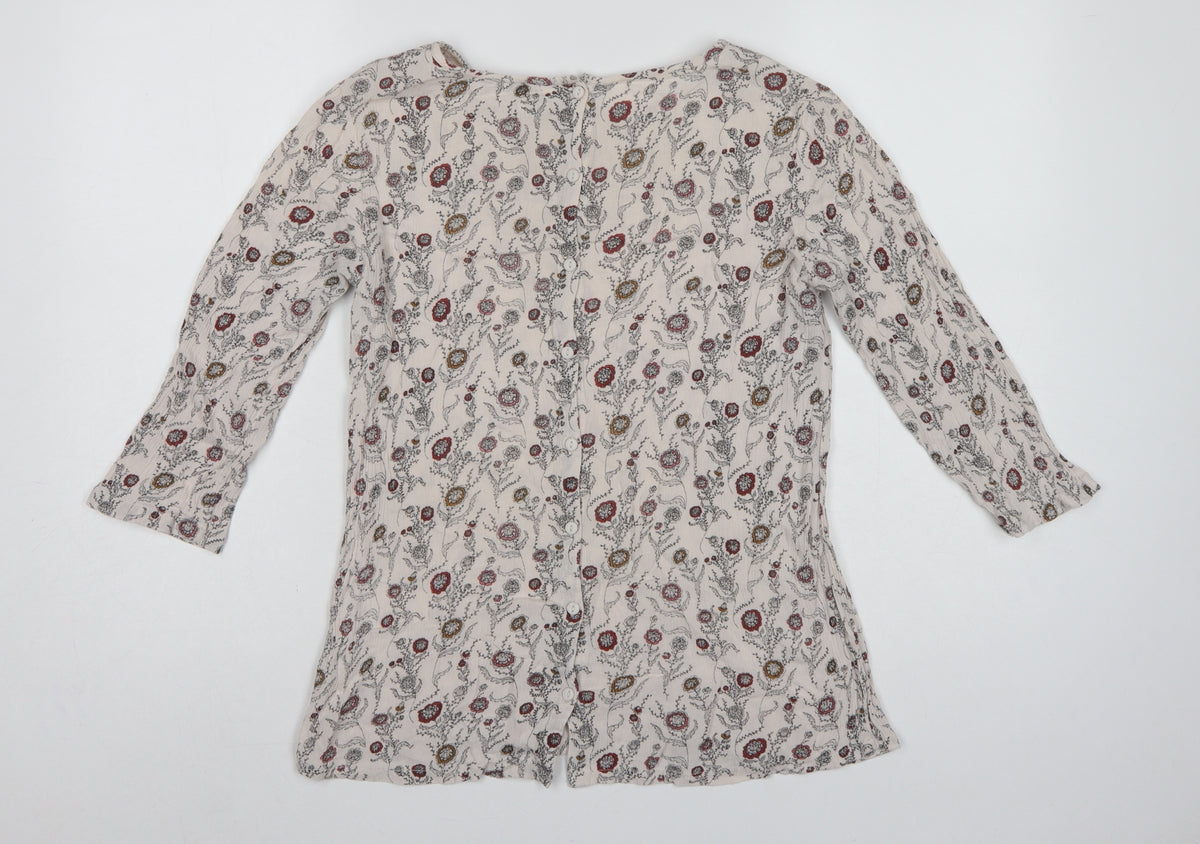 FatFace Women Ivory Floral Button Back 3/4 Sleeve Blouse UK 10