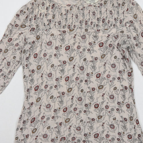 FatFace Women Ivory Floral Button Back 3/4 Sleeve Blouse UK 10