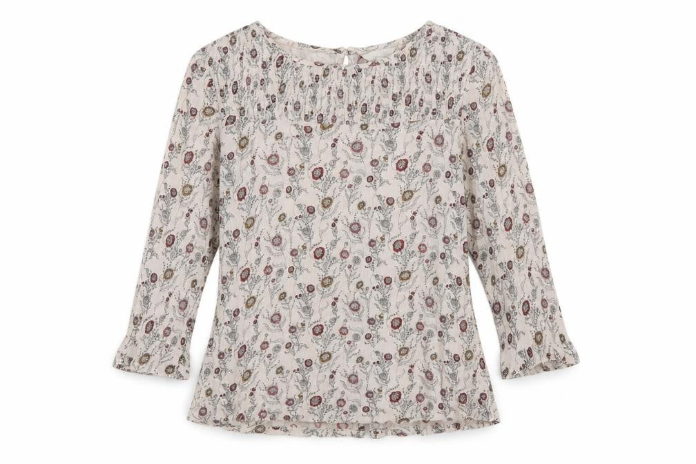 FatFace Women Ivory Floral Button Back 3/4 Sleeve Blouse UK 10