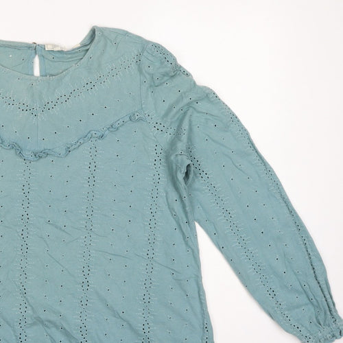 FatFace Women Blue UK 14 Cotton Broderie Anglaise Ruffle Blouse