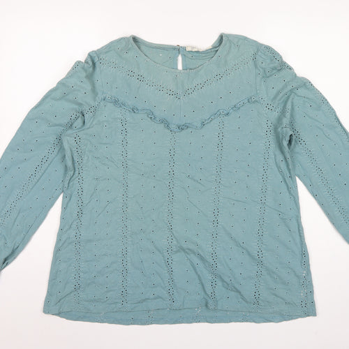 FatFace Women Blue UK 14 Cotton Broderie Anglaise Ruffle Blouse