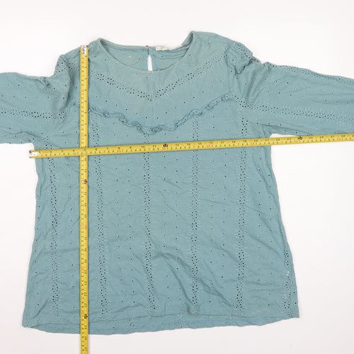 FatFace Women Blue UK 14 Cotton Broderie Anglaise Ruffle Blouse