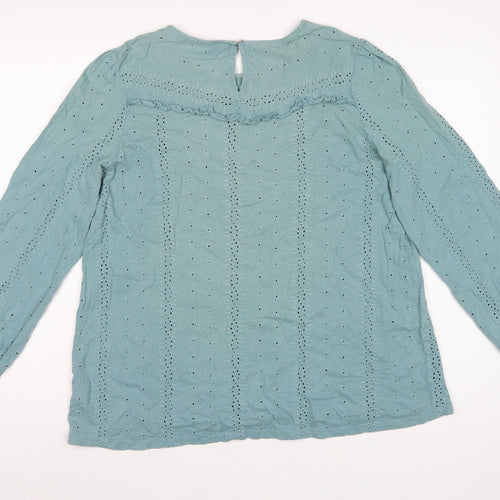 FatFace Women Blue UK 14 Cotton Broderie Anglaise Ruffle Blouse