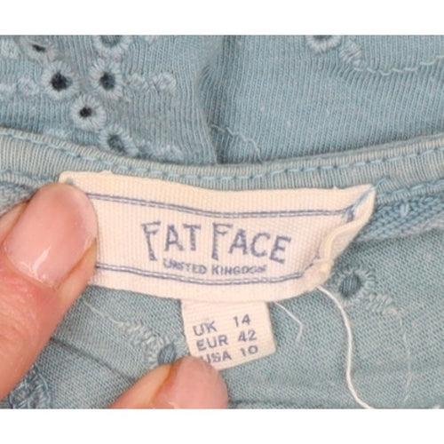 FatFace Women Blue UK 14 Cotton Broderie Anglaise Ruffle Blouse