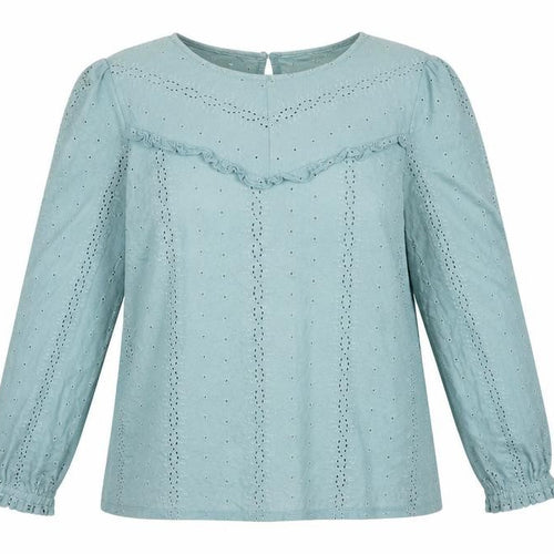 FatFace Women Blue UK 14 Cotton Broderie Anglaise Ruffle Blouse