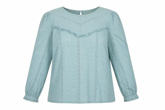 FatFace Women Blue UK 14 Cotton Broderie Anglaise Ruffle Blouse