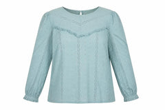 FatFace Women Blue UK 14 Cotton Broderie Anglaise Ruffle Blouse