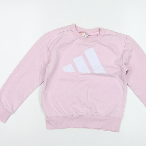 adidas Girls Pink 7-8 Years Pullover Logo Sweatshirt Crew Neck
