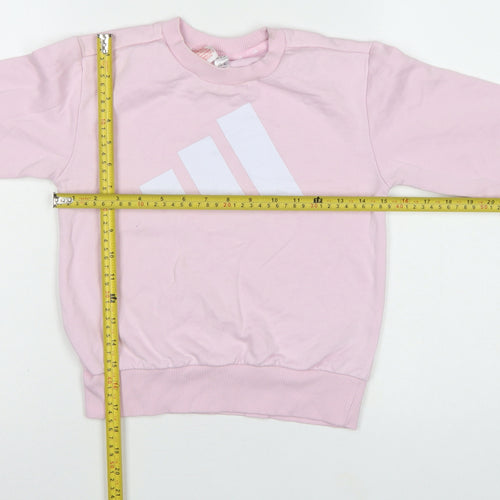 adidas Girls Pink 7-8 Years Pullover Logo Sweatshirt Crew Neck