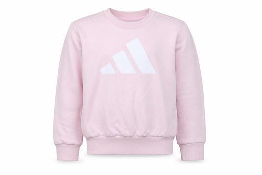 Front view of adidas girls’ pink 7-8 years pullover logo sweatshirt crew neck