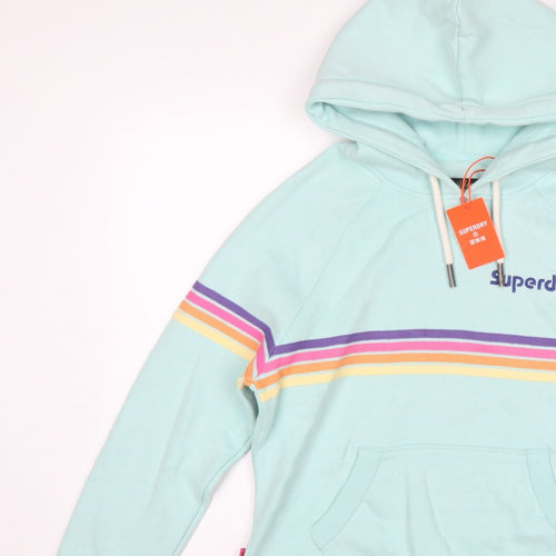 Superdry Women Green UK 12 Rainbow Stripe Logo Pullover Hoodie