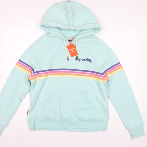 Superdry Women Green UK 12 Rainbow Stripe Logo Pullover Hoodie