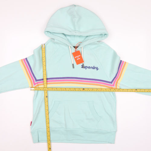 Superdry Women Green UK 12 Rainbow Stripe Logo Pullover Hoodie