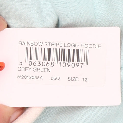 Superdry Women Green UK 12 Rainbow Stripe Logo Pullover Hoodie