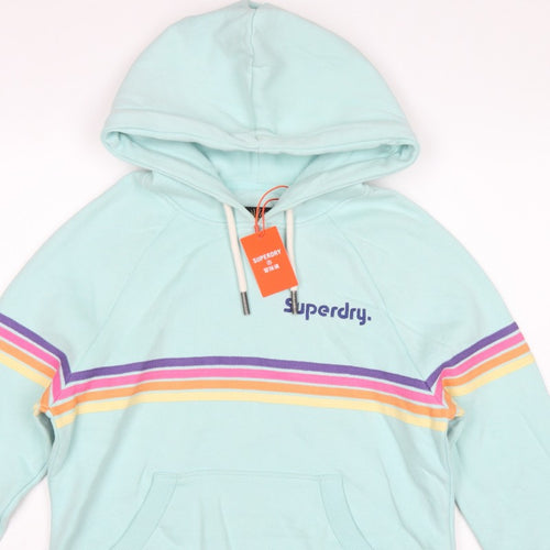 Superdry Women Green UK 12 Rainbow Stripe Logo Pullover Hoodie