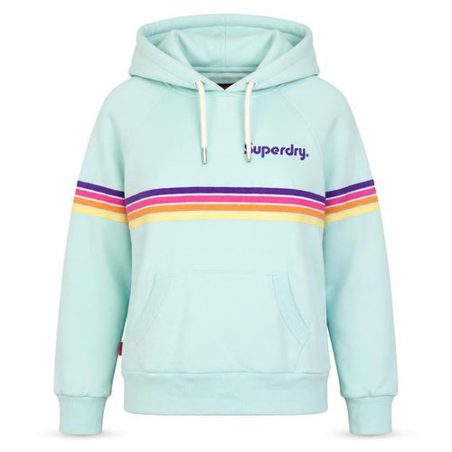 Superdry Women Green UK 12 Rainbow Stripe Logo Pullover Hoodie