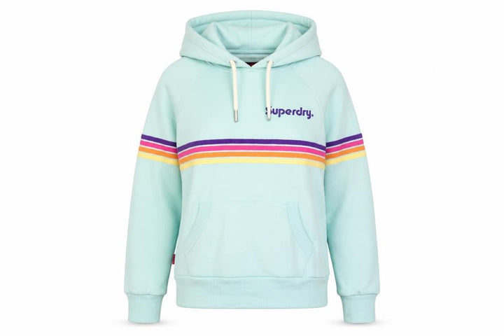 Superdry Women Green UK 12 Rainbow Stripe Logo Pullover Hoodie