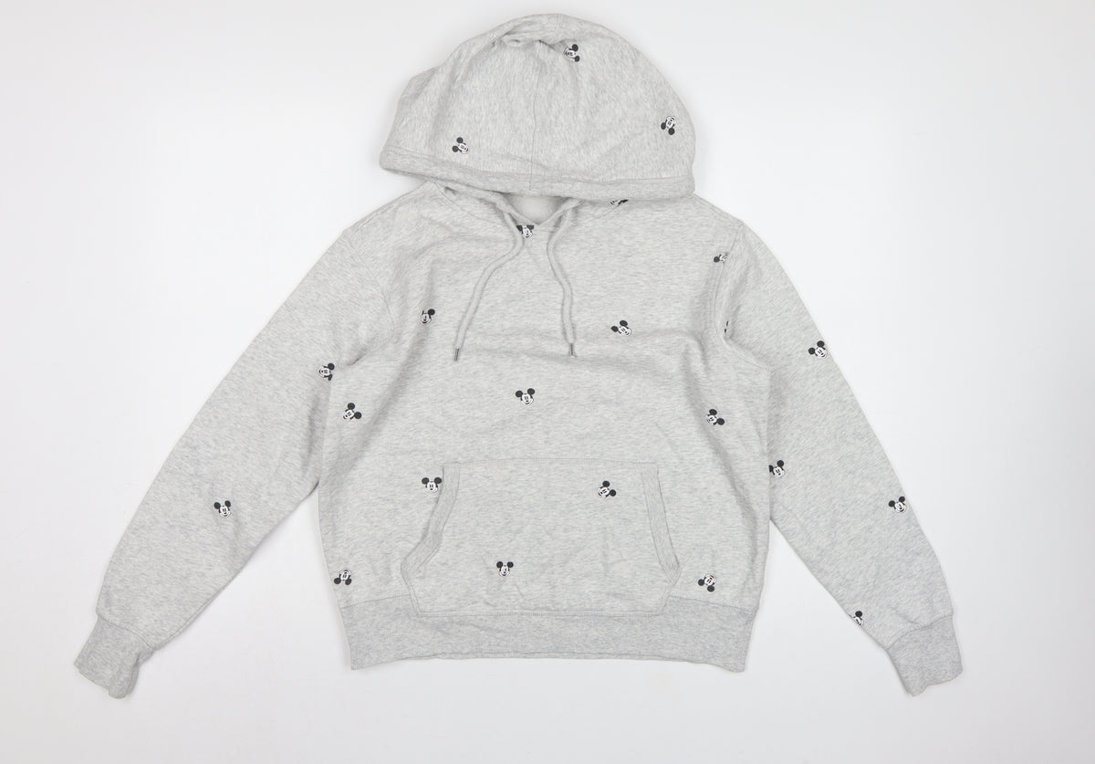Back view of H&M L.O.G.G. Women Grey S Mickey Mouse Hooded Pullover Sweatshirt