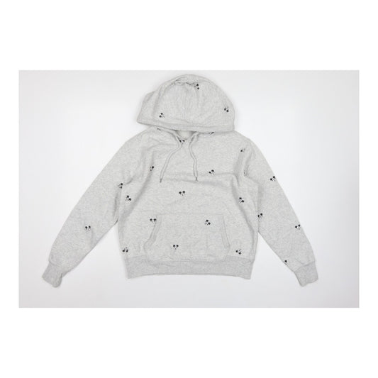 Front view of H&M L.O.G.G. Women Grey S Mickey Mouse Hooded Pullover Sweatshirt