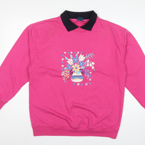 Dash Women’s Pink UK 14 Floral Collared Pullover Sweatshirt