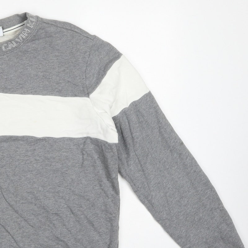 Calvin Klein Jeans Men's Grey L Pullover Logo Crew Sweatshirt