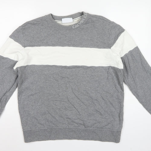 Calvin Klein Jeans Men's Grey L Pullover Logo Crew Sweatshirt