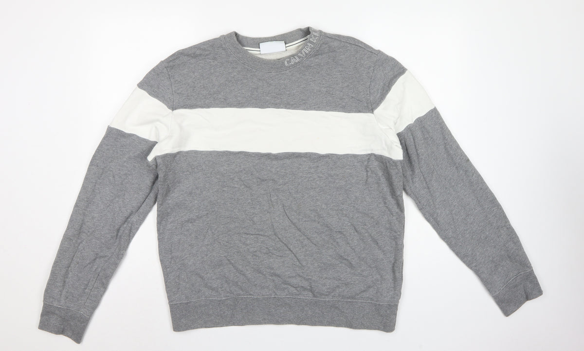 Calvin Klein Jeans Men's Grey L Pullover Logo Crew Sweatshirt