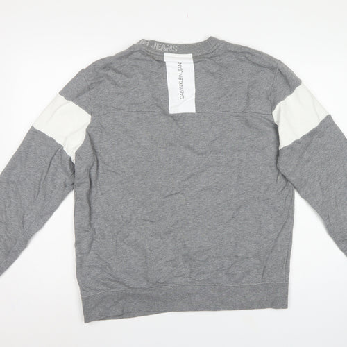 Calvin Klein Jeans Men's Grey L Pullover Logo Crew Sweatshirt