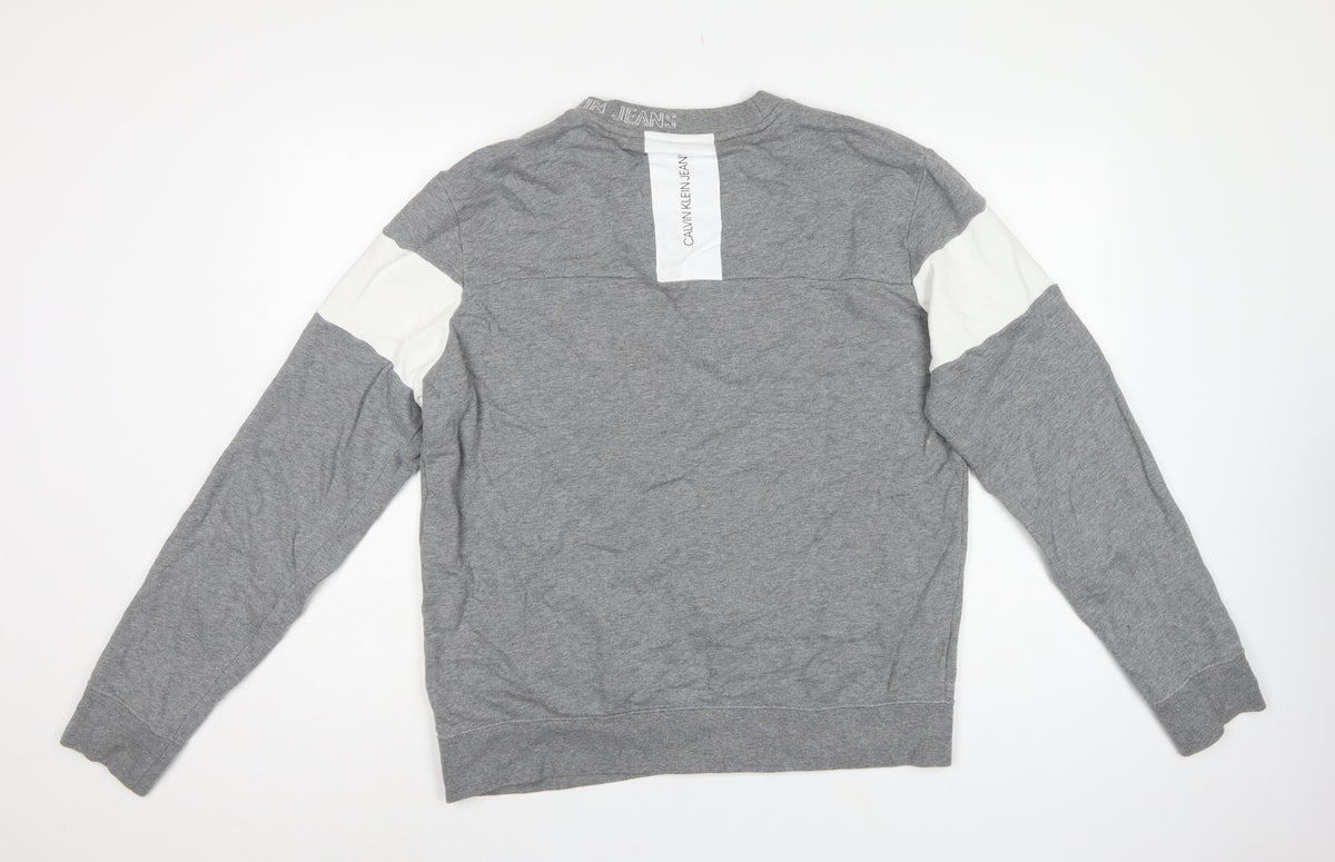 Calvin Klein Jeans Men's Grey L Pullover Logo Crew Sweatshirt