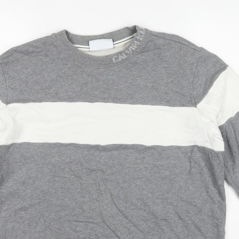 Calvin Klein Jeans Men's Grey L Pullover Logo Crew Sweatshirt