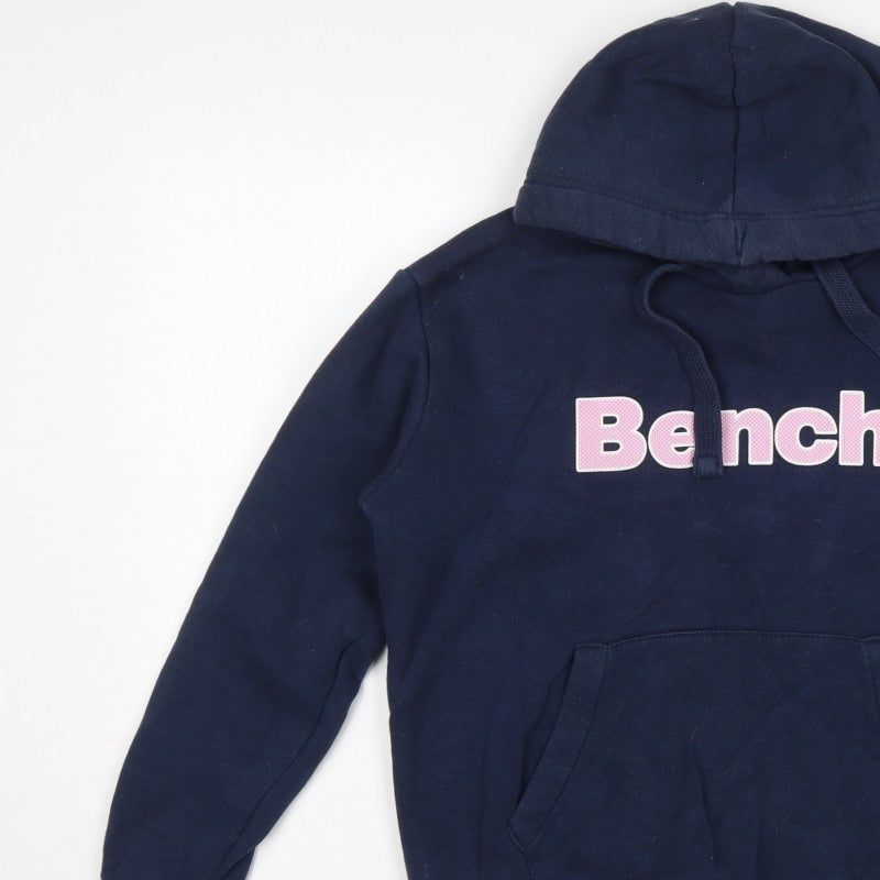Bench Women’s Blue Logo Pullover Hoodie UK 12 M Cotton Blend