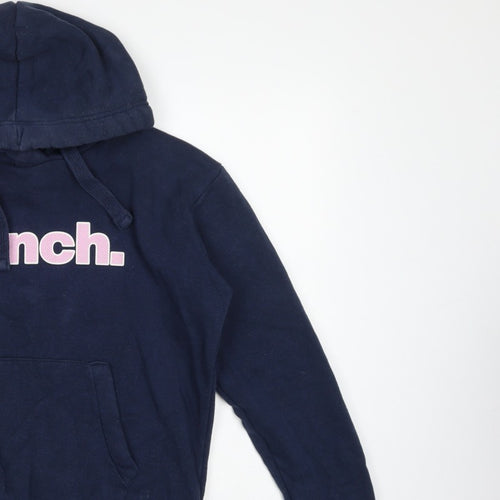 Bench Women’s Blue Logo Pullover Hoodie UK 12 M Cotton Blend