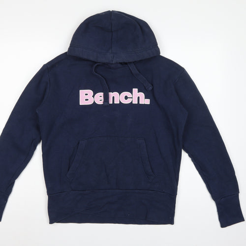Bench Women’s Blue Logo Pullover Hoodie UK 12 M Cotton Blend