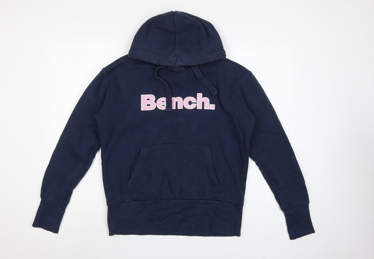 Bench Women’s Blue Logo Pullover Hoodie UK 12 M Cotton Blend