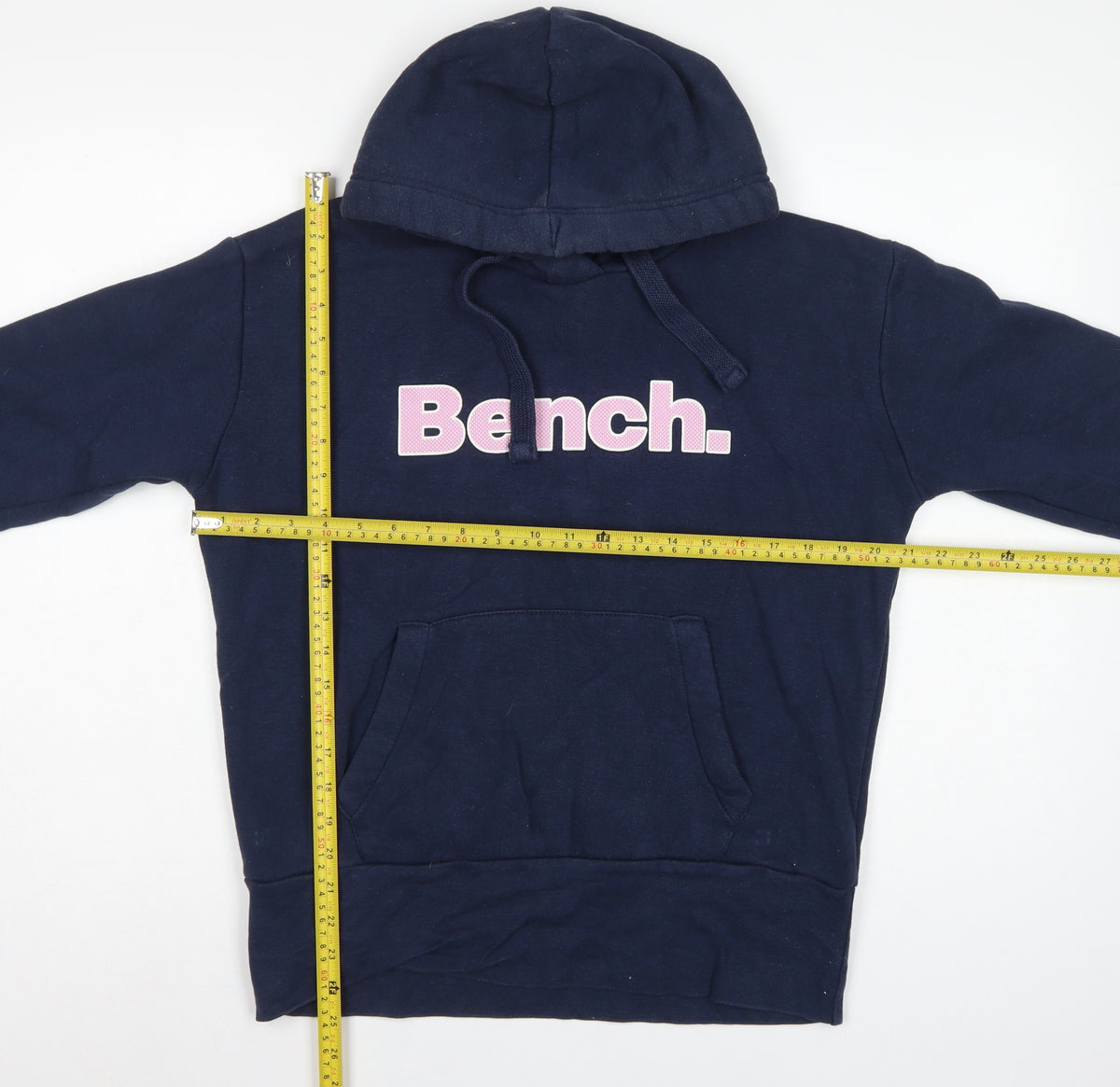 Bench Women’s Blue Logo Pullover Hoodie UK 12 M Cotton Blend
