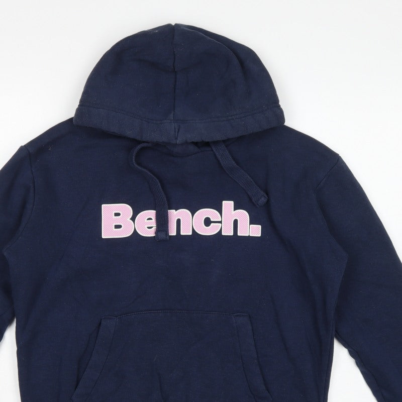 Bench Women’s Blue Logo Pullover Hoodie UK 12 M Cotton Blend