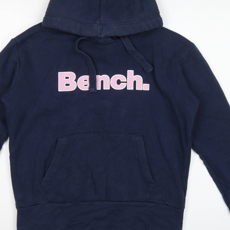 Bench Women’s Blue Logo Pullover Hoodie UK 12 M Cotton Blend