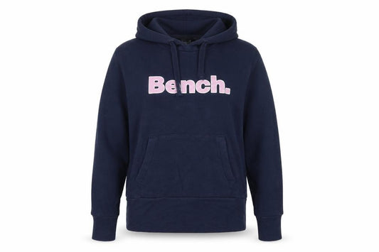 Front view of Bench Women’s Blue Logo Pullover Hoodie UK 12 M Cotton Blend