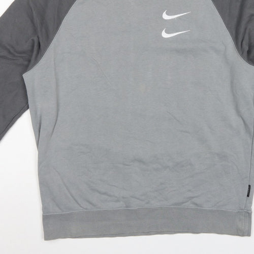 Nike Men’s Grey L Pullover Sweatshirt Double Swoosh Graphic Logo
